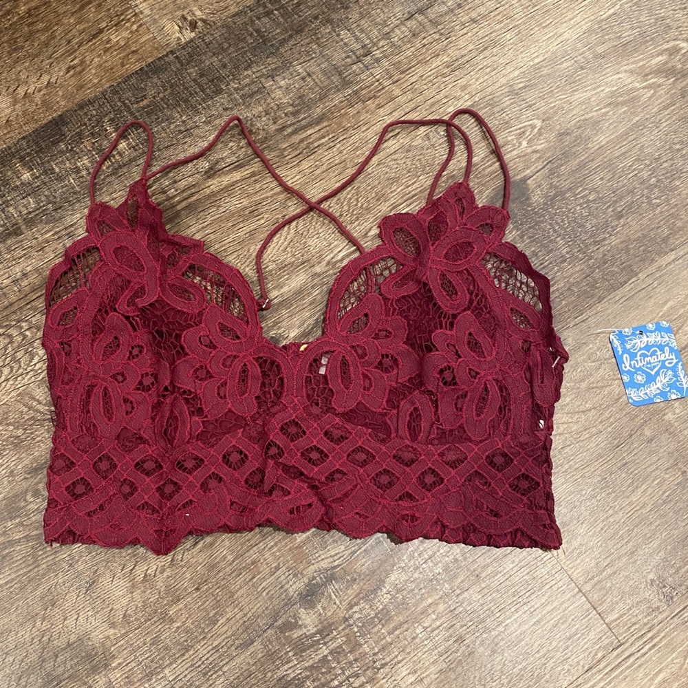 New With Tags - Free People Adella Bralette -Large - Dark Red - Lace - Strappy